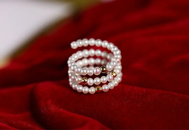 18K Gold Pink Pearl Open Ring - Natural High Luster Pearl Band Ring Etsy