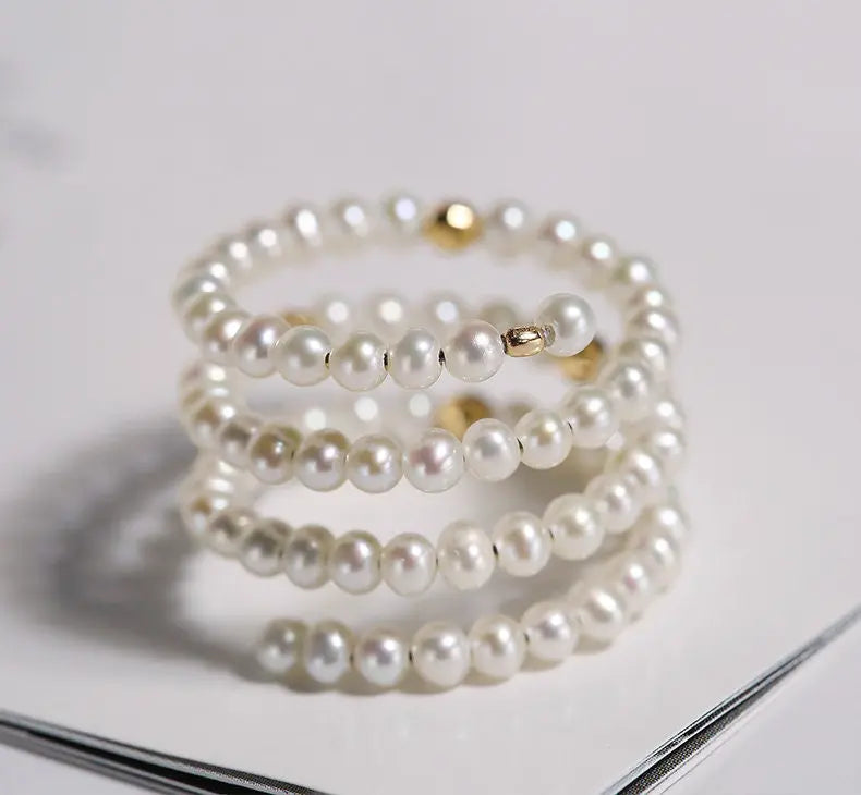 18K Gold Pink Pearl Open Ring - Natural High Luster Pearl Band Ring Etsy