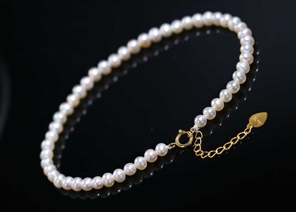 18k Yellow Gold 3-4mm outlet Natural Freshwater Baby Pearl Bracelets, Handmade Baby Golden Pearl Bracelets Freshwater Baby Pearl Beaded Choker