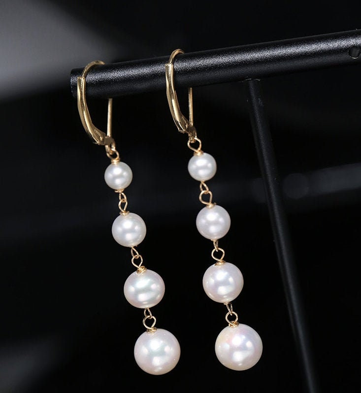 5-6mm Natural High Luster White Pearl Earrings outlet Handmade 14k Yellow Gold Filled White Beaded Pearl Stud Earrings, Gift Idea, Anniversary Idea