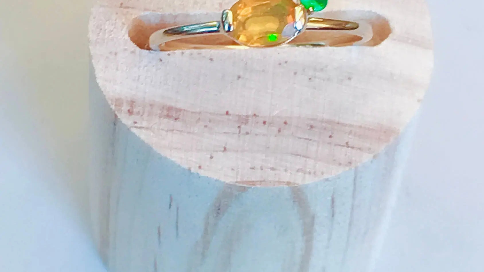 Genuine Fire Opal Emerald Horizontal Stone Ring 14K Solid Yellow Gold Ring, Minimalist Orange Opal Ring - LaCorserArtJewelry