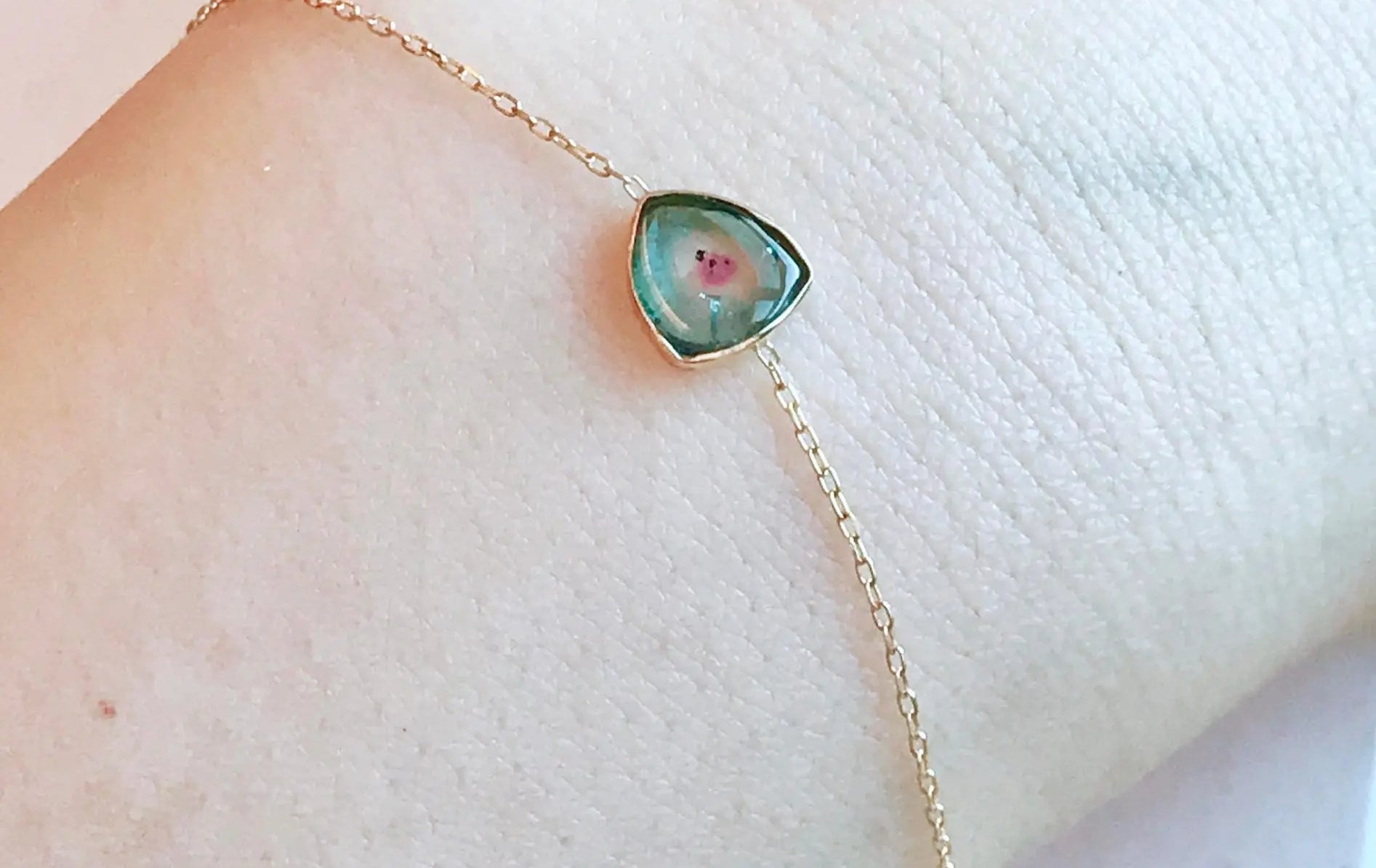 Natural Blue Pink Watermelon Tourmaline Bracelets,14k Soild Yellow Gold, Brazil Tourmaline, Charm Bracelets, Gift for her, Anniversary Gift Etsy