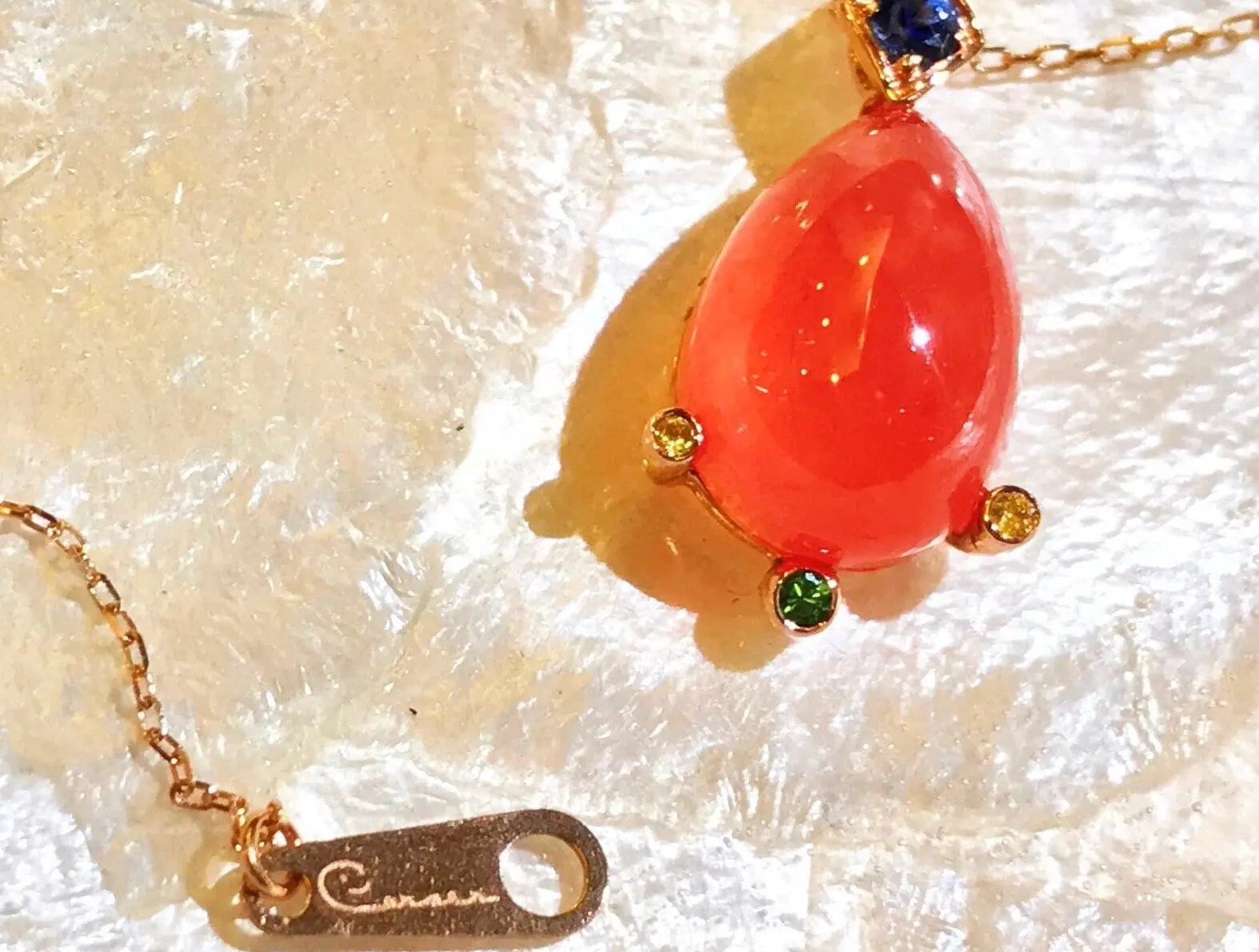 Natural Argentina Rhodochrosite Pear Shape Necklace Handmade 18k Solid Rose Gold Necklace, Blue Sapphires, Yellow Sapphires, Green Tsavorite Etsy