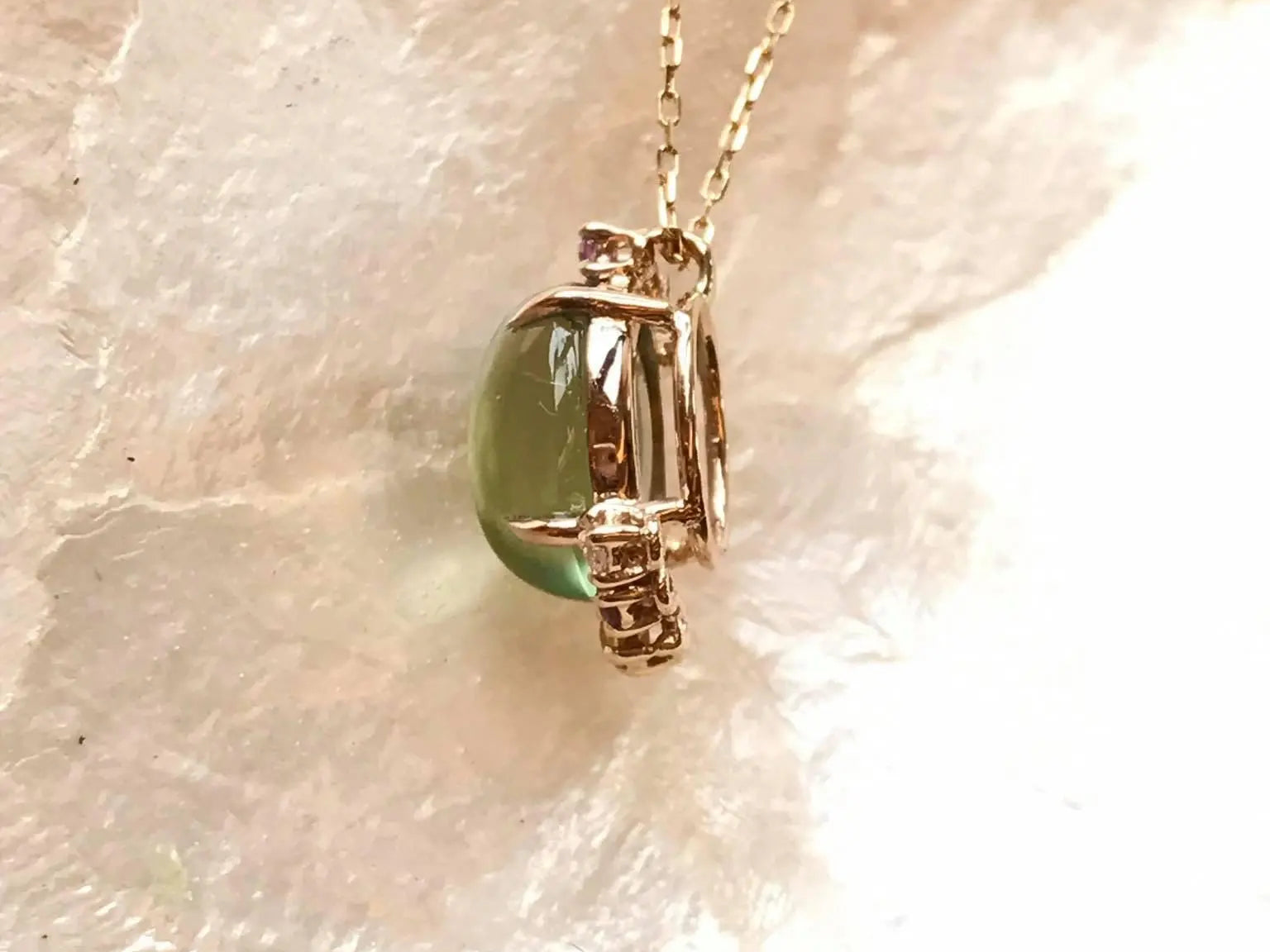 Natural Prehnite Necklace, Handmade 18k Solid Yellow Gold Necklace, Purple Sapphire, Yellow Sapphire, Pink Sapphire, Anniversary Gift Idea Etsy