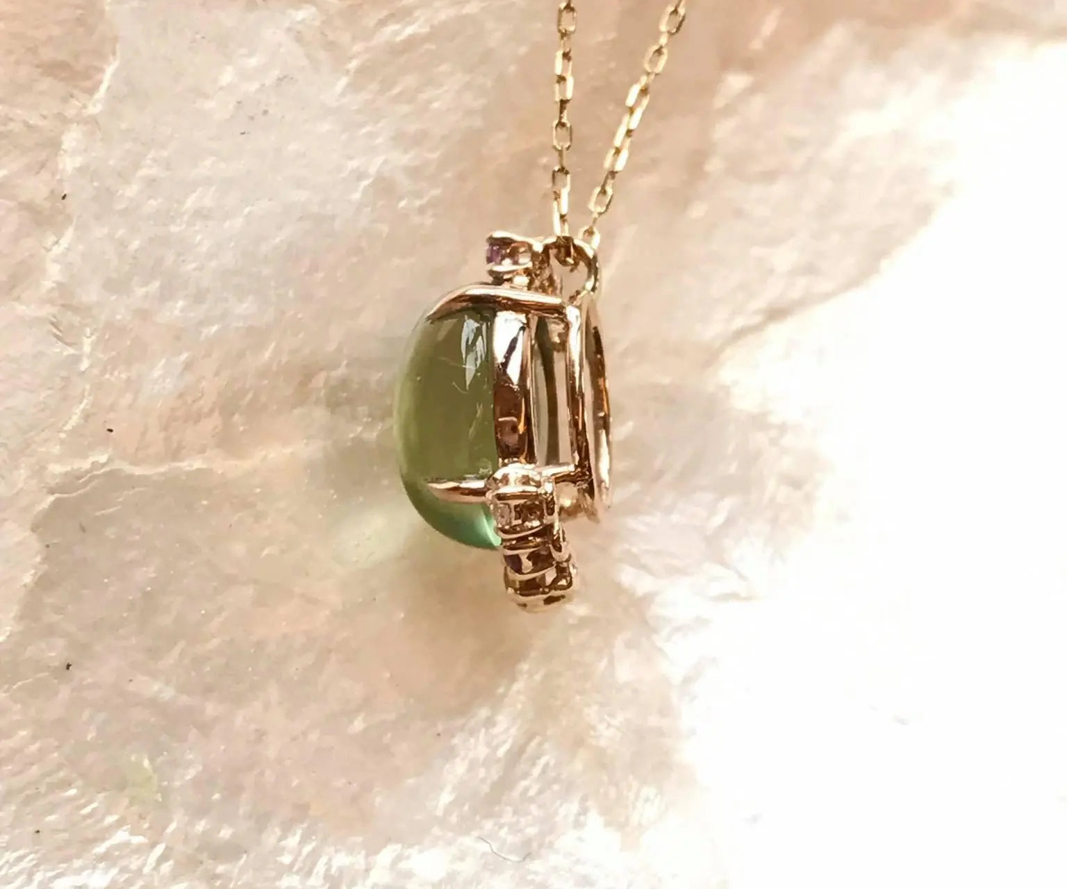 Natural Prehnite Necklace, Handmade 18k Solid Yellow Gold Necklace, Purple Sapphire, Yellow Sapphire, Pink Sapphire, Anniversary Gift Idea Etsy