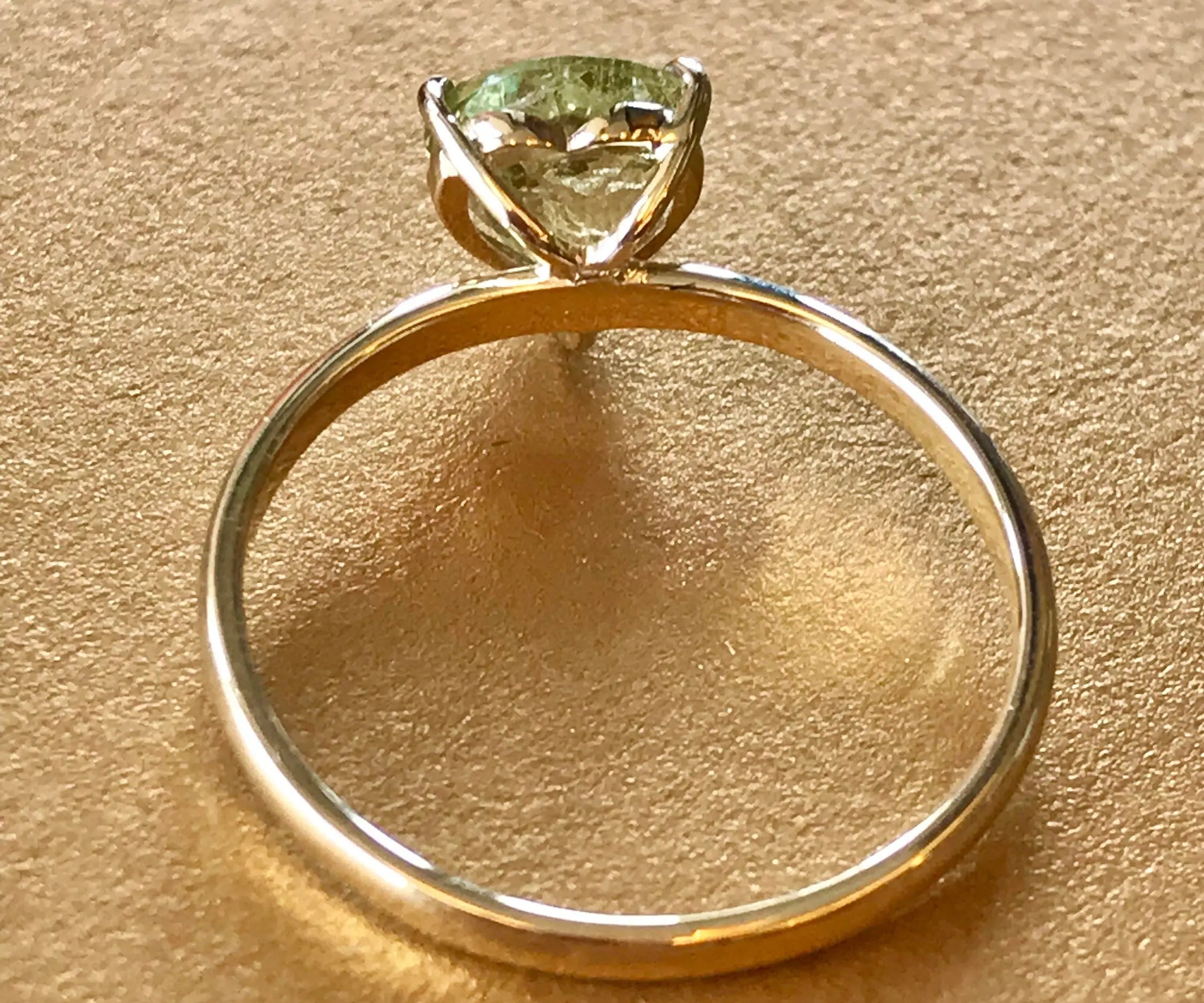 丨Special Offer丨Natural Green Morganite Cocktail 14k Solid Yellow Gold Ring, Green Triangle Etsy