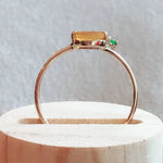 Genuine Fire Opal Emerald Horizontal Stone Ring 14K Solid Yellow Gold Ring, Minimalist Orange Opal Ring - LaCorserArtJewelry