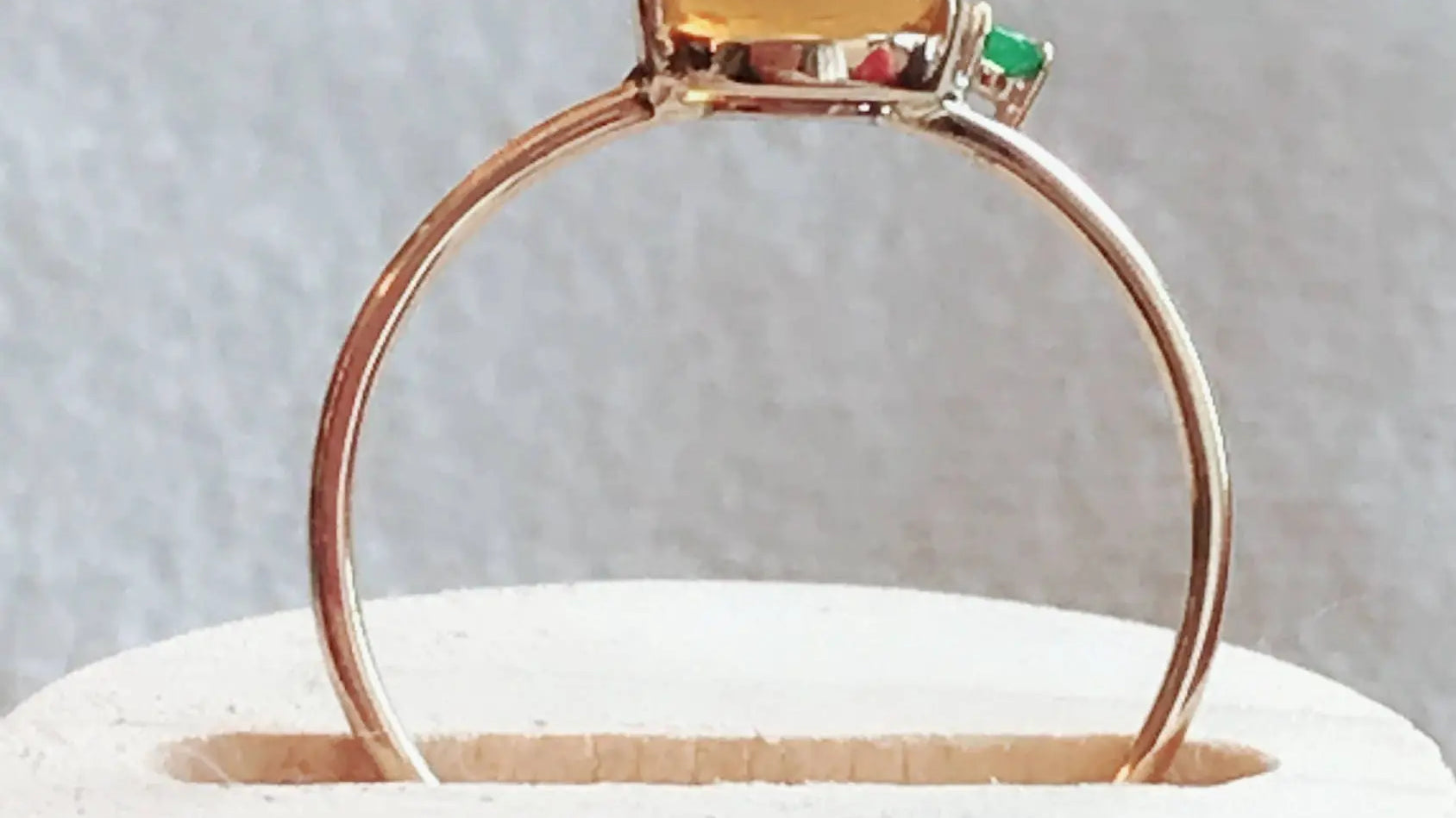Genuine Fire Opal Emerald Horizontal Stone Ring 14K Solid Yellow Gold Ring, Minimalist Orange Opal Ring - LaCorserArtJewelry