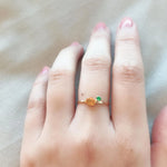 Genuine Fire Opal Emerald Horizontal Stone Ring 14K Solid Yellow Gold Ring, Minimalist Orange Opal Ring - LaCorserArtJewelry