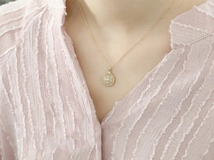 Opal & Mother of Pearl 18K Yellow Gold Necklace, Gift for Her, Anniversary Gift Idea, Retro Jewelry, Fine Jewelry, Antique Jewelry Etsy
