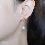 Freshwater White Pearl Earrings & Golden Chain With Diamonds 18K Solid Yellow Gold Earrings, Chunky Gold Earrings Etsy