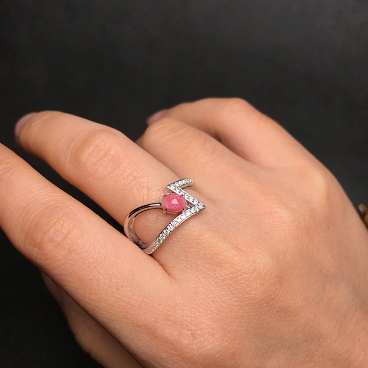 Chevron Conch Pearl  Diamond Engagement Ring - 18K White Gold Etsy