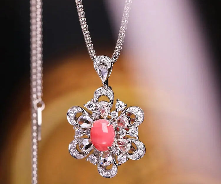 Flower Two-way Queen Conch Pearl & White Diamond Necklace (Customize) 18k Solid White Gold Necklace and Ring, Natural Queen Conch Pearl Etsy