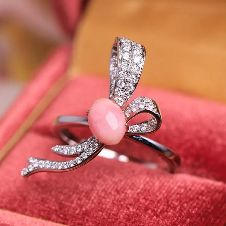 Bowknot Queen Conch Pearl & White Diamond 18k Solid White Gold Ring (Customize) Pearls Strombus Gigas, Natural Queen Conch Pearl Engagement Etsy