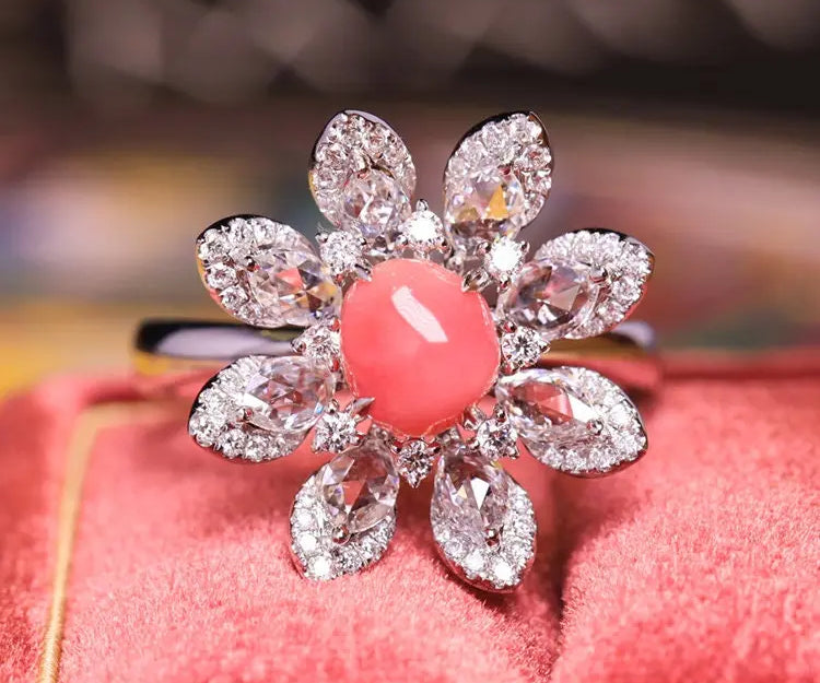 Gardenia 1.34Ct Queen Conch Pearl & Diamond Ring (Customize) 18k Solid White Gold Ring , Pearls Strombus Gigas, Engagement Ring Etsy