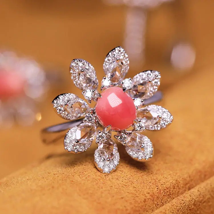 Gardenia 1.34Ct Queen Conch Pearl & Diamond Ring (Customize) 18k Solid White Gold Ring , Pearls Strombus Gigas, Engagement Ring Etsy