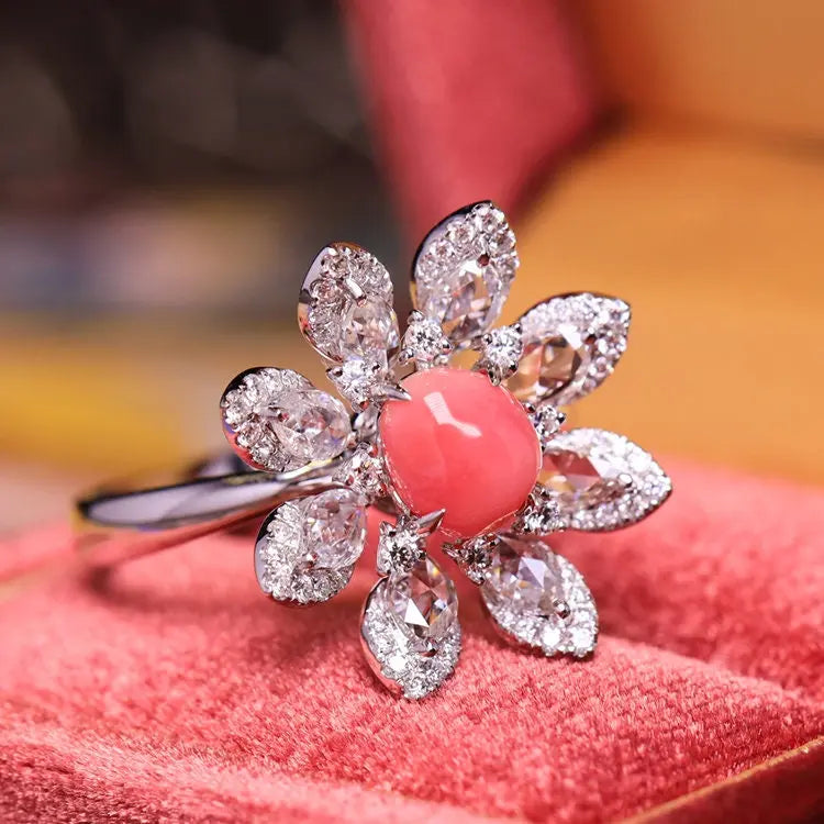 Gardenia 1.34Ct Queen Conch Pearl & Diamond Ring (Customize) 18k Solid White Gold Ring , Pearls Strombus Gigas, Engagement Ring Etsy