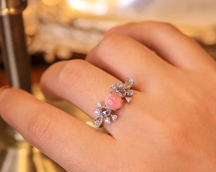 1.41Carat Queen Conch Pearl & White Diamond 18k Solid White Gold Ring, Pearls Strombus Gigas, Natural Queen Conch Pearl, Engagement Ring Etsy