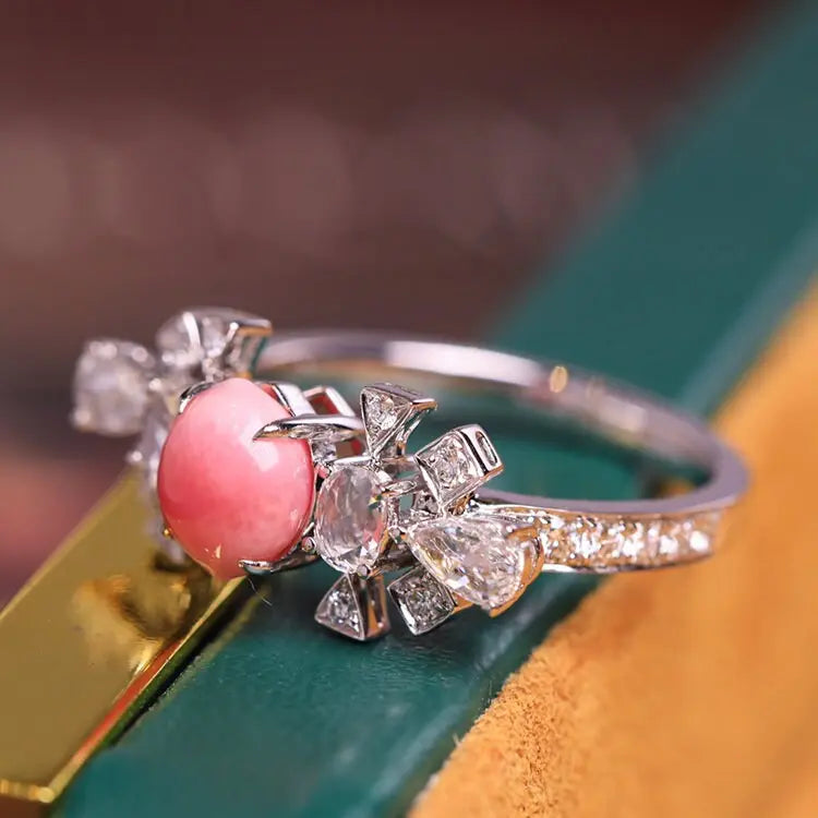 1.41Carat Queen Conch Pearl & White Diamond 18k Solid White Gold Ring, Pearls Strombus Gigas, Natural Queen Conch Pearl, Engagement Ring Etsy