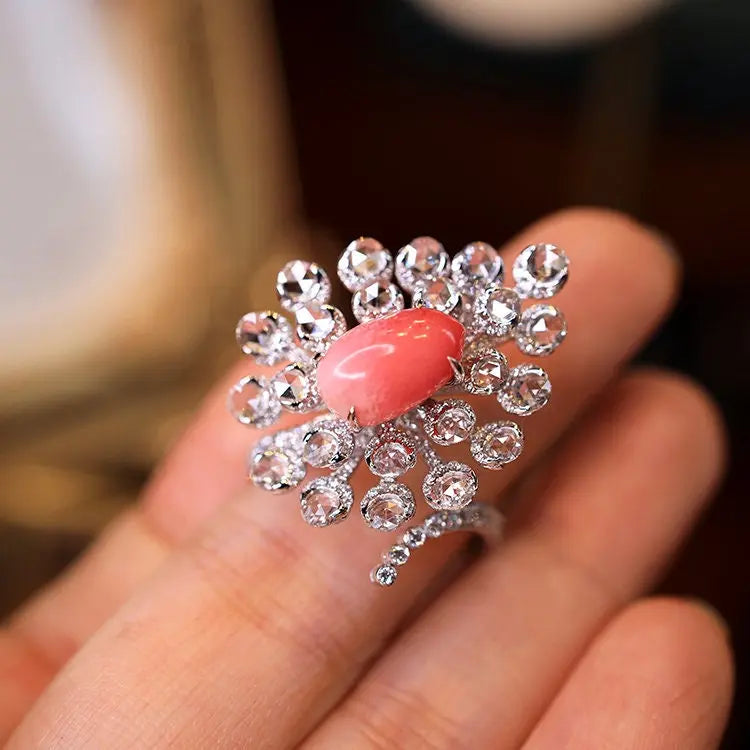 Huge Queen Conch Pearl & Diamond 18k Solid White Gold Ring (Customize) Pearls Strombus Gigas, Natural Queen Conch Pearl, Engagement Ring Etsy