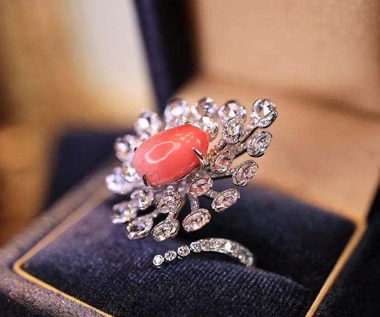 Huge Queen Conch Pearl & Diamond 18k Solid White Gold Ring (Customize) Pearls Strombus Gigas, Natural Queen Conch Pearl, Engagement Ring Etsy