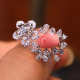 1.67Carat Queen Conch Pearl & Diamond 18k Solid White Gold Ring, Pearls Strombus Gigas, Natural Queen Conch Pearl, Engagement Ring Etsy
