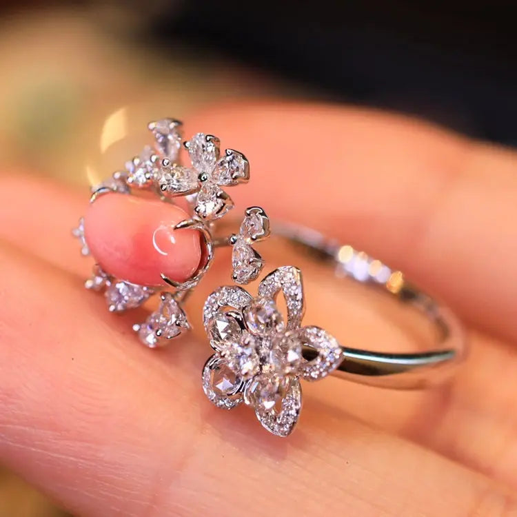 1.67Carat Queen Conch Pearl & Diamond 18k Solid White Gold Ring, Pearls Strombus Gigas, Natural Queen Conch Pearl, Engagement Ring Etsy
