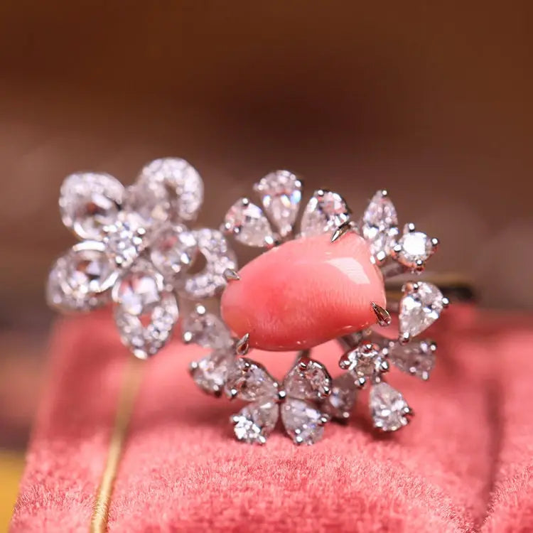 1.67Carat Queen Conch Pearl & Diamond 18k Solid White Gold Ring, Pearls Strombus Gigas, Natural Queen Conch Pearl, Engagement Ring Etsy