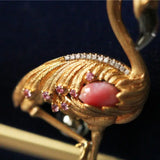 Crane Queen Conch Pearl & Pink Sapphire White Diamond 18k Solid Yellow Gold Brooch, Natural Queen Conch Pearl, Fine Jewelry Etsy