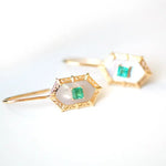 Princess Cut Emerald and Mother of Pearl Hexagon Carved18K Solid Yellow Gold Earrings, Vintage Jewelry, Gift for Her, Anniversary Gift - LaCorserArtJewelry