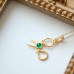 Emerald Cabochon Scissor Design Necklace - 18K Yellow Gold Etsy