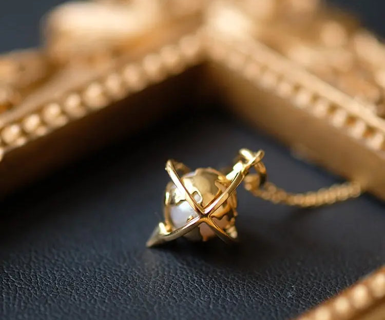 Earth AAAA+ Akoya Pearl Planet Charm 18K Solid Yellow Gold, Globe Pendant Planet Charm Pearl Pendant, Gift for Her, Anniversary Gift Idea Etsy