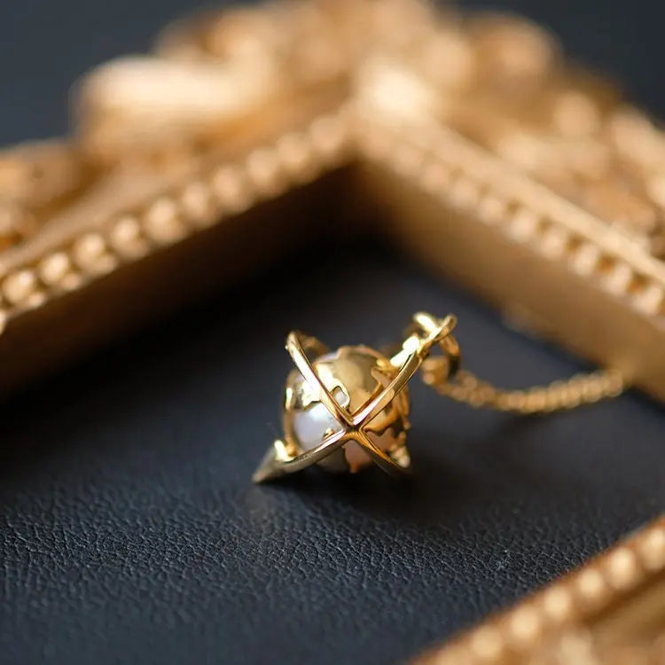 Earth AAAA+ Akoya Pearl Planet Charm 18K Solid Yellow Gold, Globe Pendant Planet Charm Pearl Pendant, Gift for Her, Anniversary Gift Idea Etsy