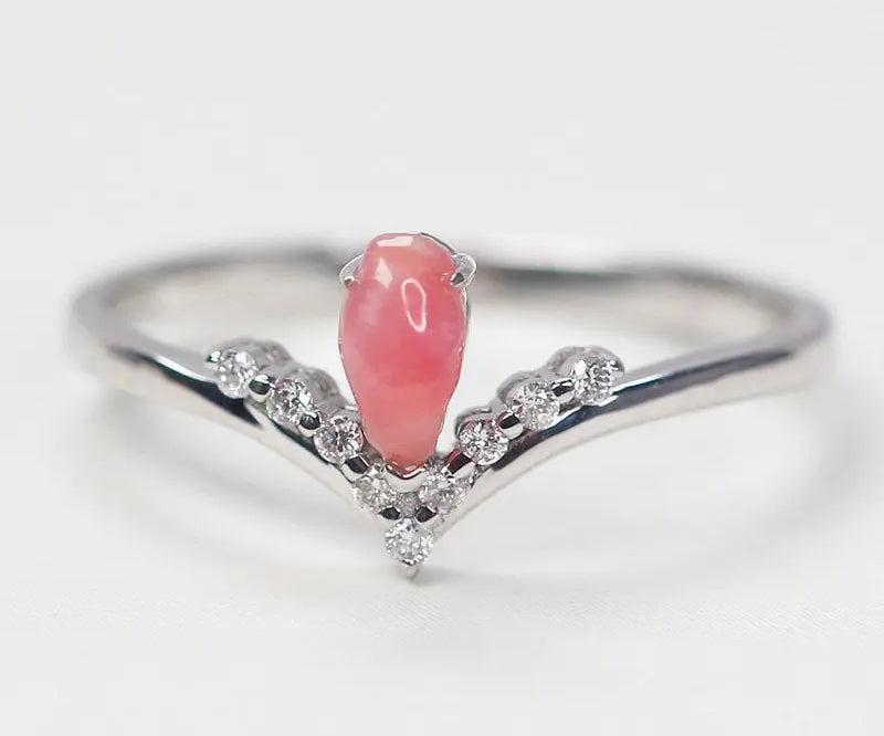 Queen Conch Pearl & White Diamond 18k Solid White Gold Chevron Ring (Customize), Strombus Gigas, Flamed Pink, Engagement ring, Anniversary Etsy