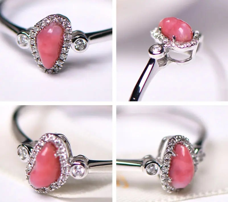 Queen Conch Pearl & White Diamond 18k Solid White Gold Ring (Customize), Strombus Gigas, Flamed Pink, Engagement Ring, Anniversary Gift Idea Etsy