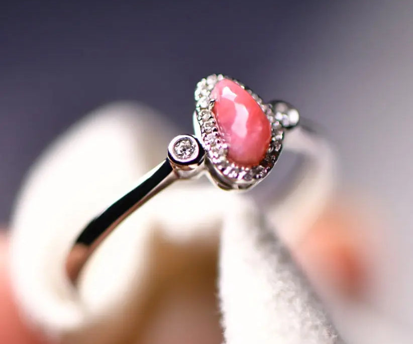 Queen Conch Pearl & White Diamond 18k Solid White Gold Ring (Customize), Strombus Gigas, Flamed Pink, Engagement Ring, Anniversary Gift Idea Etsy