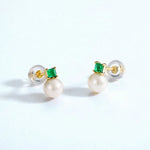 Natural Emerald High Luster Pearl 14K 18K Solid Yellow Gold Handmade Stud Earrings, Vintage Jewelry, Gift for Her, Anniversary Gift Etsy