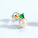 Natural Emerald High Luster Pearl 14K 18K Solid Yellow Gold Handmade Stud Earrings, Vintage Jewelry, Gift for Her, Anniversary Gift Etsy