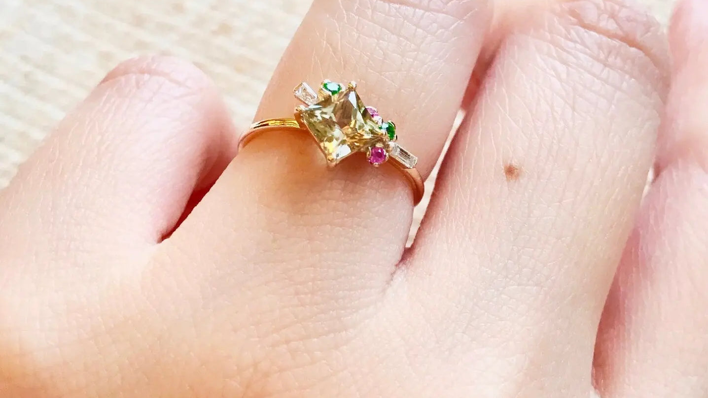 Natural Zultanite & Ruby Tsavorite Diamond Ring, 14k Solid Yellow Gold Handmade Ring, Gift for her, Anniversary Gift Idea, Cluster Ring - LaCorserArtJewelry