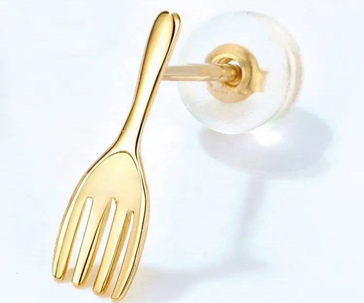 High Luster Akoya Pearl 18K Yellow Gold Cute Spoon Fork Stud Etsy