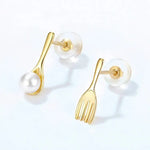 High Luster Akoya Pearl 18K Yellow Gold Cute Spoon Fork Stud Etsy