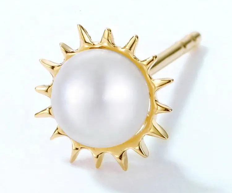 Moon and Sun High Luster Pearl with White Diamonds Handmade 14k Yellow Solid Gold Earring, Gift for Her, Anniversary Gift, Fine Jewelry Etsy