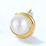 Moon and Sun High Luster Pearl with White Diamonds Handmade 14k Yellow Solid Gold Earring, Gift for Her, Anniversary Gift, Fine Jewelry Etsy