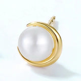 Moon and Sun High Luster Pearl with White Diamonds Handmade 14k Yellow Solid Gold Earring, Gift for Her, Anniversary Gift, Fine Jewelry Etsy