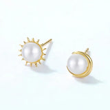 Moon and Sun High Luster Pearl with White Diamonds Handmade 14k Yellow Solid Gold Earring, Gift for Her, Anniversary Gift, Fine Jewelry Etsy