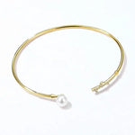 High Luster Pearl with White Diamonds Handmade 14K Yellow Solid Gold Pearl Bangles - LaCorserArtJewelry