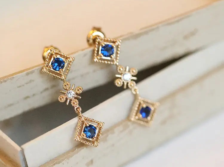 Blue Sapphire 14K Yellow Gold Plated Vermeil Drop Earrings Etsy