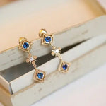 Blue Sapphire 14K Yellow Gold Plated Vermeil Drop Earrings Etsy