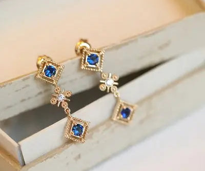 Blue Sapphire 14K Yellow Gold Plated Vermeil Drop Earrings Etsy