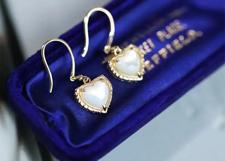 Mother of Pearl with White Diamond 14K Yellow Gold Plated Vermeil Pearl Earrings, Anniversary Gift Idea, Retro Jewelry Etsy